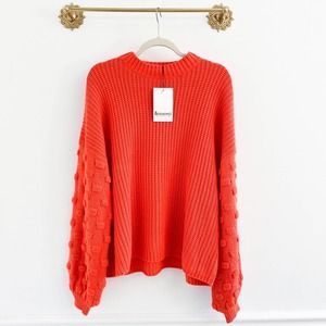 &Merci Boutique Orange Bubble Sleeve Pom Chunky Sweater
